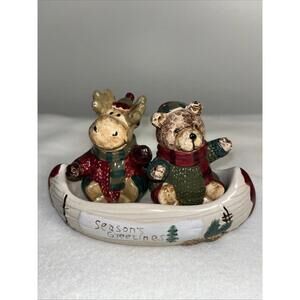 St. Nicholas Square Heartland Salt and Pepper Set - Moose and Bear in Canoe Xmas